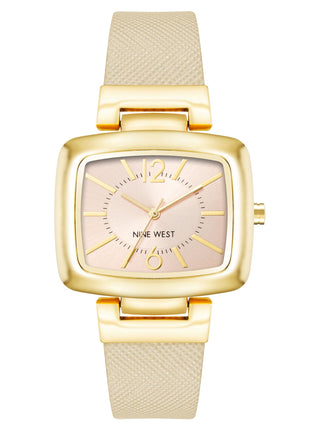 Nine West Women's NW/1856NTNT Gold-Tone and Tan Textured Strap Watch