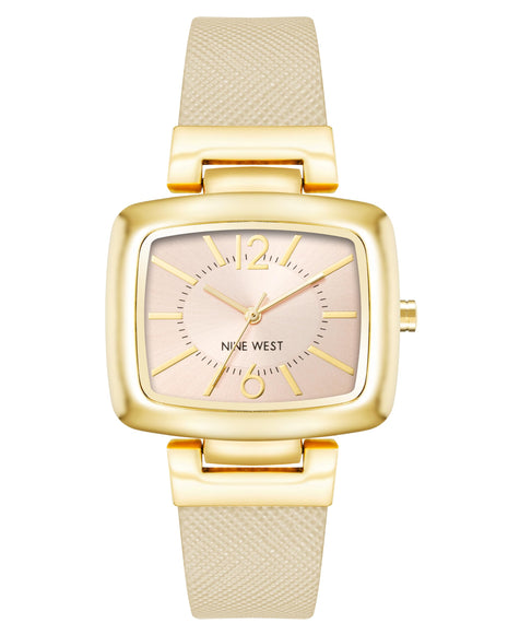 Nine West Women's NW/1856NTNT Gold-Tone and Tan Textured Strap Watch