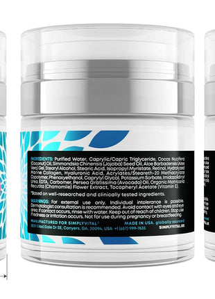 SimplyVital Collagen, Retinol & Hyaluronic Acid Cream - Anti-Aging Face Moisturizer for Face, Firming Skin Care Neck & Décolleté - Made in USA, Daily Moisturizer Face Cream Day & Night - 1.7 fl.oz.