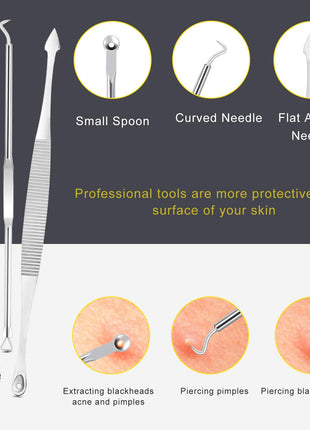 Pimple Popper Tool Kit - Boxoyx 10 Pcs Blackhead Remover Comedone Extractor Kit with Metal Case for Quick and Easy Removal of Pimples, Blackheads, Zit Removing, Forehead,Facial and Nose(Silver)