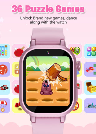 Wiszodet Kids Waterproof Smart Watch Girls Gift Age 3-12 with 39 Game HD Touch Screen Music Player Video Camera Pedometer Alarm Clock Birthday Gift for 6 7 8 9 Year Olds Pink