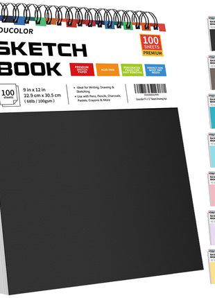 Soucolor 9" x 12" Sketch Book, 1-Pack 100 Sheets Spiral Bound Art Sketchbook, (68lb/100gsm) Acid Free Artist Drawing Book Paper Painting Drawing Writing Sketching Pad for Kids Adult Teens Girls Boys