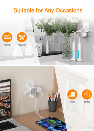 TESSAN USB Charger Block, Wall Plug Adapter with Electrical 4 Box Splitter 3 USB Wall Charger Ports, Multi Plug Outlet Extender Charging for Cruise, Travel, Office, Dorm Essentials