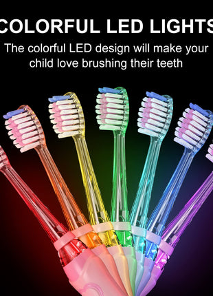 SEAGO Kids Electric Toothbrush with 2 Mins Brushing Timer and 4 Replacement Bursh Heads, Rainbow LED Light Make Brushing Fun, Green Color Boys Battery Powerd Toothbrush for 4-12 Years Old，SG-977