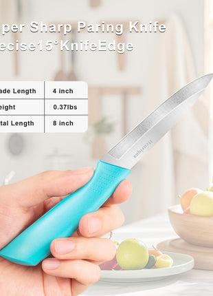 Henriqua Paring Knife Set of 4, Paring Knives With Cover, 4 inch Small Fruit Knife, Ultra Sharp Kitchen Knives，High Carbon Stainless Steel PP Plastic Handle
