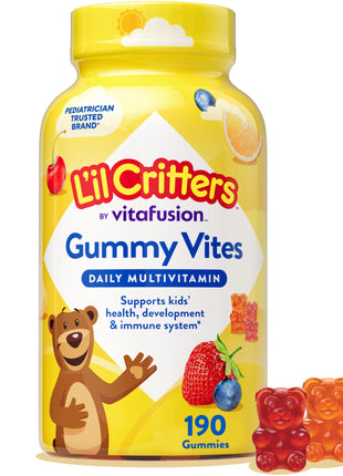 L'il Critters Gummy Vites Daily Kids Multivitamins Assorted Fruit Flavors for Ages 2+ Toddlers & Kids, Gummy Vitamin with Vitamin C and D, 95-190 Day Supply, 190 Gummies