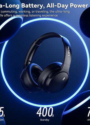 LEVN Hybrid Active Noise Cancelling Headphones, Wireless Headphones Bluetooth 5.4 with Transparent Mode, Hi-Res Audio, Deep Bass, 70H Playtime Over Ear Bluetooth Headset for Work/Travel/Home/Office