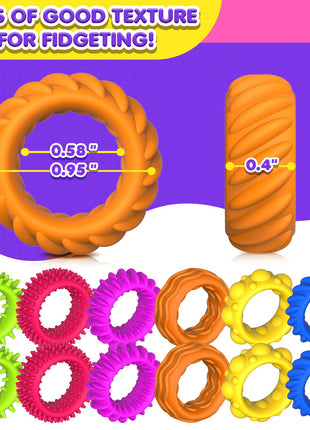 Fidget Toys Sensory Rings for Kids: Fidget Ring 18 Pack - Sensory Toys for Kids with Autism - Quiet Anxiety Fidgets Bulk for Classroom Prize - Stocking Stuffers