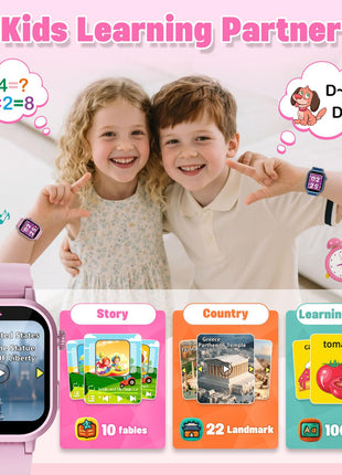 Wiszodet Kids Waterproof Smart Watch Girls Gift Age 3-12 with 39 Game HD Touch Screen Music Player Video Camera Pedometer Alarm Clock Birthday Gift for 6 7 8 9 Year Olds Pink