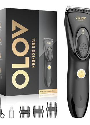 OLOV PROFESSIONAL Hair Clippers for Men, Cordless Hair Clipper Kit, Adjustable 4 Length Setting, 2-Speed Settings, Replaceable Ceramic Blade Heads, Rechargeable Hair Clippers for Family (Black)