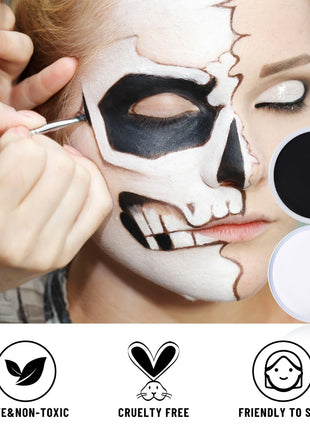 BOBISUKA Halloween Black and White Face Body Paint Oil Based Face Painting Kit for Adult Non Toxic Large Capacity Facepaint for Cosplay Clown Skeleton Vampire Special Effects Makeup