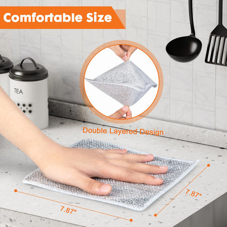 COBETE Non Scratch Wire Dishcloth,Double-Layer Wire Dishwashing Rags for Wet and Dry,Wire Miracle Cleaning Towels and Dish Cloths Multipurpose for Washing Dishes,Cookware, Sinks,Stove Tops,Pack of 6