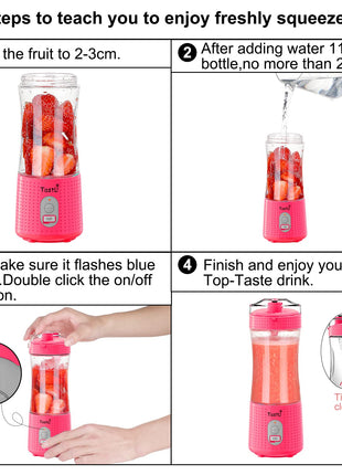 TastLi Portable Blender, USB Rechargeable Juice on the Go Personal Blender for Shakes and Smoothies with Ice Tray (Pink pro)