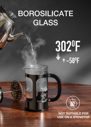 BAYKA French Press Coffee Maker, Large 304 Stainless Steel Coffee Press, Cold Brew Heat Resistant Thickened Borosilicate Coffee Pot for Camping Travel Gifts, 34 Ounce, Dark Pewter