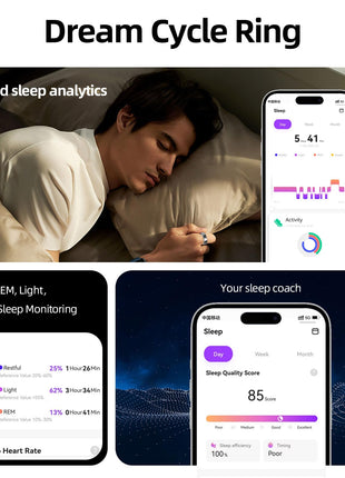 BeHoo Smart Ring for Women&Men-Activity/Sleep/Heart Rate/HRV/Stress/Women's Health Tracker-IP68 Waterproof/Wearable-No Subscription Fee Required-Compatible with iPhone &Android (Silver, 10)