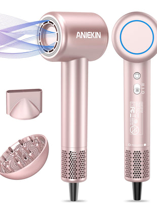 Hair Dryer, High-Speed Ionic Low Noise Blow Dryer with Brushless Motor for Fast Drying, Thermo-Control Quiet Compact Hair Blow Dryer with Magnetic Diffuser for Curly Hair for Home Travel Salon