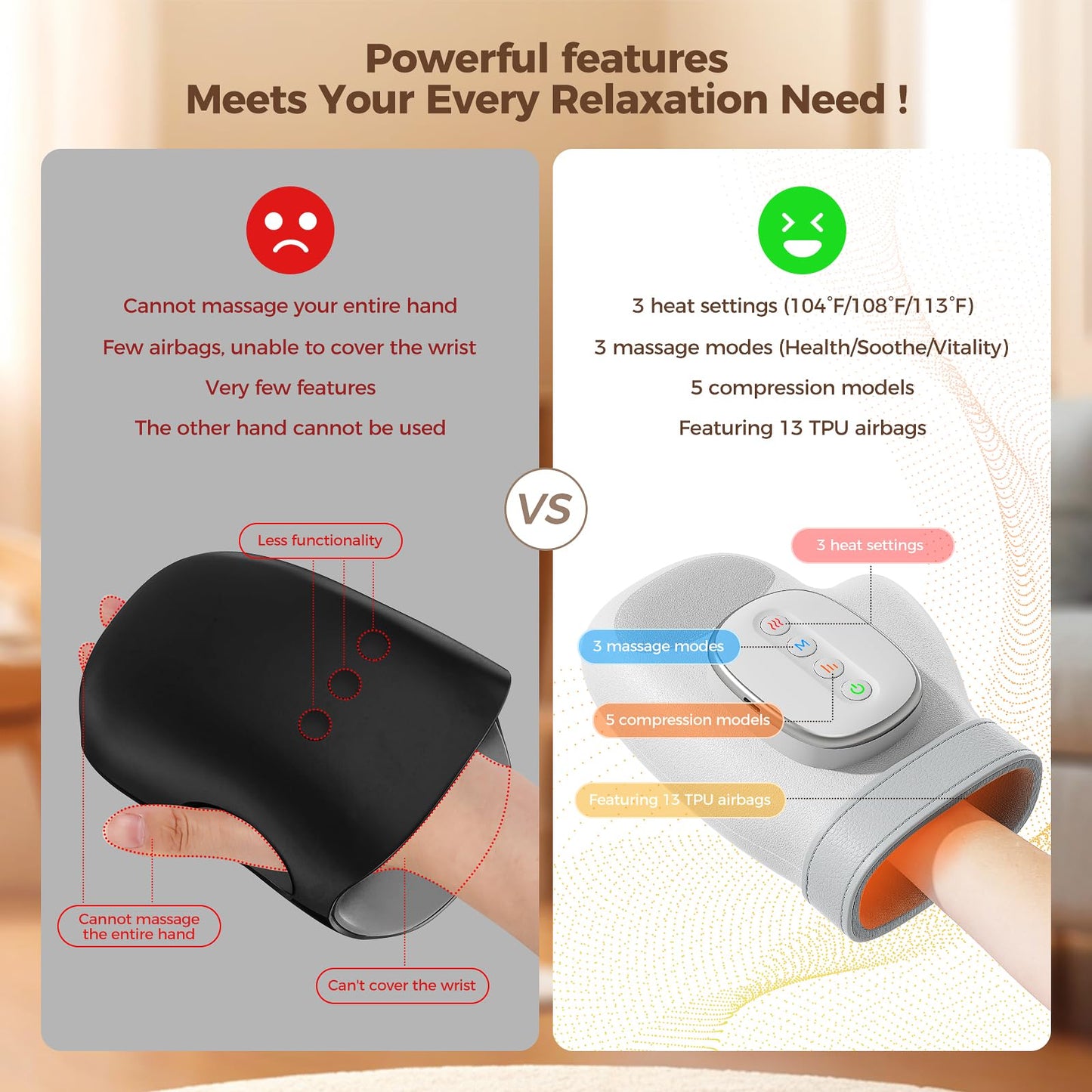 Estefanlo Hand-Massager with Heat-and-Compression -3 Massage Modes & 3 Heat Settings & 5 Compression Models for Carpal-Tunnel-Relief, Hand-Massager-Arthritis-and-Muscle-Relaxation - Gift for Men/Women