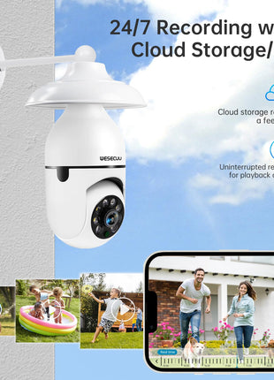 WESECUU Light Bulb Security Camera -5G& 2.4GHz WiFi 2K Security Cameras Wireless Outdoor Motion Detection and Alarm,Two-Way Talk,Color Night Vision,Human Detection, Bulb Camera Compatible with Alexa