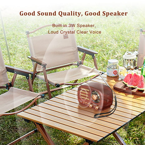 Oncheer Portable Vintage Decor Radio, Retro Bluetooth Speaker, FM/AM/SW Old Fashion Classic Style, Adjustable Antenna, Rechargeable Battery Powered, Support TF Card, USB Playing Music-Light Color