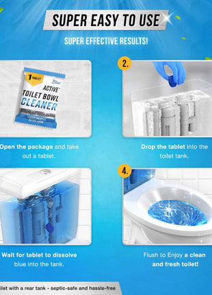 ACTIVE Automatic Toilet Bowl Cleaner Tablets Blue Gel Toilet Tank Cleaners, Septic-Safe Hard Water Ring Stain Remover, Smell Eliminator Heavy Duty Toilet Cleaning & Deodorizer, Fresh Scent - 12 Tabs