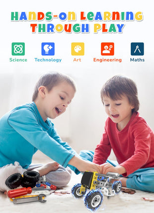 STEM Toys for 5 6 7 8+ Year Old Boy, 10 in 1 Electric Building Toys for Kids Ages 4-8 5-7 6-8, Educational Racing Construction Science Kit for Boys 4-6 8-10, Creative Activities Holiday Birthday Gift