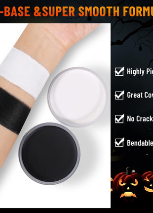 BOBISUKA Halloween Black and White Face Body Paint Oil Based Face Painting Kit for Adult Non Toxic Large Capacity Facepaint for Cosplay Clown Skeleton Vampire Special Effects Makeup