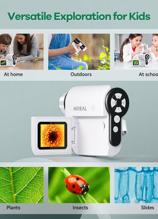 Hideal HP20 IPS Microscope for Kids: [3-in-1] [Easy and Fun] 2" Portable Handheld Microscope Miniscope, Pocket Mini Scope Educational Science Kit, Christmas Birthday Gifts for Kids, 32GB, White