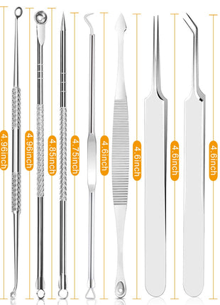 Pimple Popper Tool Kit - Boxoyx 10 Pcs Blackhead Remover Comedone Extractor Kit with Metal Case for Quick and Easy Removal of Pimples, Blackheads, Zit Removing, Forehead,Facial and Nose(Silver)