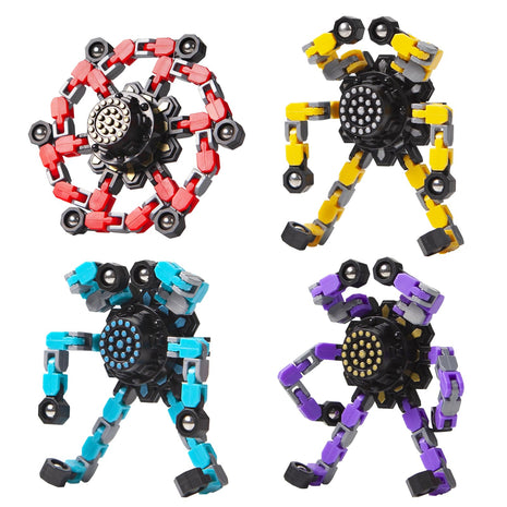 Transformable Fidget Spinners 4 Pcs for Kids and Adults Stress Relief Sensory Toys for Boys and Girls Fingertip Gyros for Party Favors Stocking Stuffers Bulk for Kids