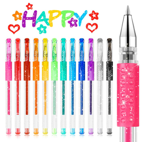 Stocking Stuffers for Kids Teens Girls Boys, 12-Color Scented Glitter Gel Pens, Coloring Markers Colored Pen Set, Cute Glitter Pens Journaling Supplies Fun Stationary, Halloween Christmas Gifts
