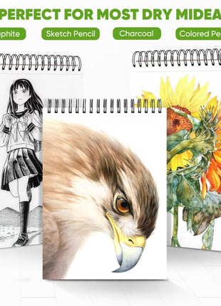 Soucolor 9" x 12" Sketch Book, 1-Pack 100 Sheets Spiral Bound Art Sketchbook, (68lb/100gsm) Acid Free Artist Drawing Book Paper Painting Drawing Writing Sketching Pad for Kids Adult Teens Girls Boys