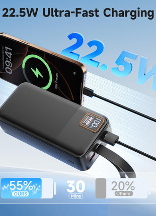 EnergyQC 42000mAh Portable Charger, 22.5W Power Bank with LED Flashlight - USB C Fast Charging External Battery Pack, LED Display Portable Phone Charger for iPhone 16/15/14/13, Android, Samsung,etc