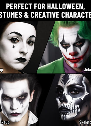 BOBISUKA Halloween Black and White Face Body Paint Oil Based Face Painting Kit for Adult Non Toxic Large Capacity Facepaint for Cosplay Clown Skeleton Vampire Special Effects Makeup