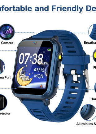Cosjoype Kids Game Smart Watch for Kids with 24 Puzzle Games HD Touch Screen Camera Music Player Pedometer Alarm Clock Calculator Flashlight 12/24hr Kid Watch Gift for 4-12 Year Old Boys Toys for Kid