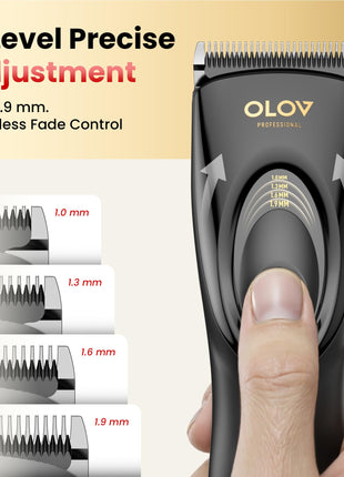 OLOV PROFESSIONAL Hair Clippers for Men, Cordless Hair Clipper Kit, Adjustable 4 Length Setting, 2-Speed Settings, Replaceable Ceramic Blade Heads, Rechargeable Hair Clippers for Family (Black)