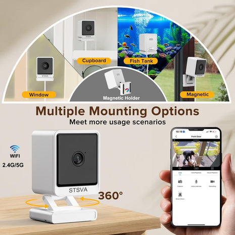 3MP 2K Window Security Camera,2.4G&5G WiFi Indoor Camera for Home with Color Night Vision,24/7 Recording,Motion Detection,Support SD Card and US Cloud Storage.(1PCS)