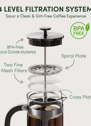 BAYKA French Press Coffee Maker, Large 304 Stainless Steel Coffee Press, Cold Brew Heat Resistant Thickened Borosilicate Coffee Pot for Camping Travel Gifts, 34 Ounce, Dark Pewter