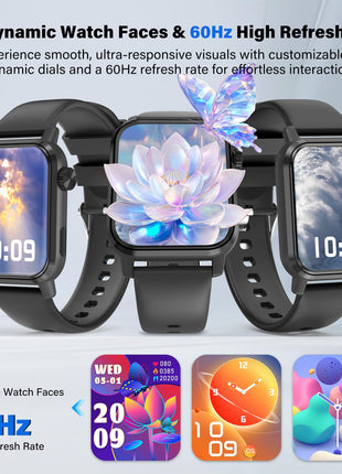 kececo Smart Watch, 1.85" HD Display, 3D Dynamic Dial, 60Hz High Refresh, Bluetooth Calling, LED Flashlight, 100+ Sports Modes (Black)