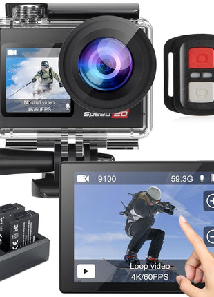 Action Camera 4K 60FPS with Touch Screen 20MP Waterproof Camera Underwater 131FT with EIS for Snorkeling Helmet Bike 170° Wide Angle Remote WiFi 5XZoom