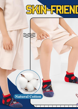 SukModen Kids Ankle Boys Socks, 6 Pairs Space Pattern No Show Funny Cute Cartoon Fun Boys Novelty Cotton Socks(5-8Y) in