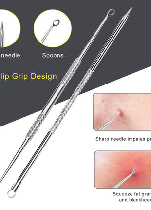 Pimple Popper Tool Kit - Boxoyx 10 Pcs Blackhead Remover Comedone Extractor Kit with Metal Case for Quick and Easy Removal of Pimples, Blackheads, Zit Removing, Forehead,Facial and Nose(Silver)