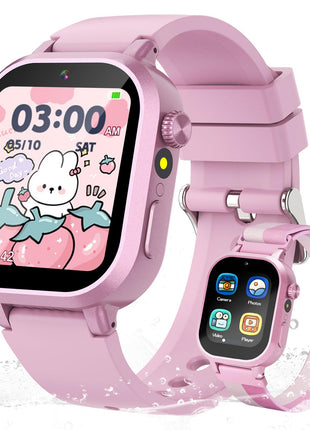 Wiszodet Kids Waterproof Smart Watch Girls Gift Age 3-12 with 39 Game HD Touch Screen Music Player Video Camera Pedometer Alarm Clock Birthday Gift for 6 7 8 9 Year Olds Pink