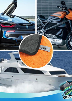 GETSVY Premium Microfiber 600 GSM Dual-Sided Microfiber Towels – Coral Fleece, 16x16 Inches, Ultra-Absorbent for Car Detailing, Home & Sports – 6-Pack, Orange & Charcoal Gray with Hanging Loop