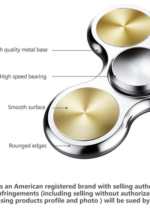 ATESSON Fidget Spinner Toy Ultra Durable Stainless Steel Bearing High Speed Precision Metal Material Hand Spinner Focus Anxiety Stress Relief Boredom Killing Time Toys Silver