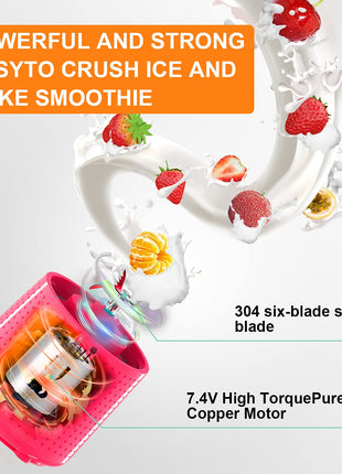 TastLi Portable Blender, USB Rechargeable Juice on the Go Personal Blender for Shakes and Smoothies with Ice Tray (Pink pro)