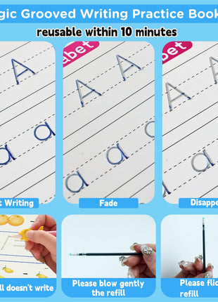 Handwriting Book Practice for Kids,Reusable Grooved Handwriting Workbooks,Writing Practice for Kids Ages 3-5