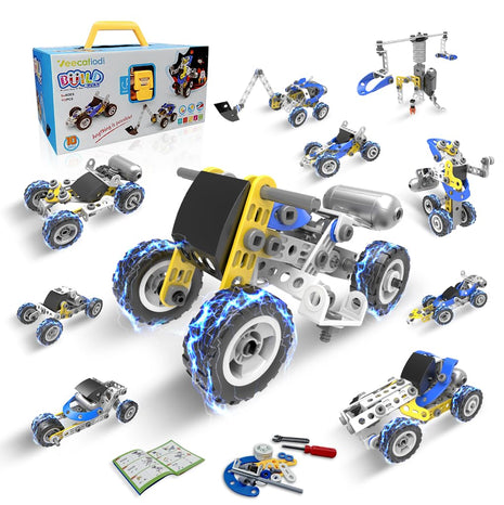 STEM Toys for 5 6 7 8+ Year Old Boy, 10 in 1 Electric Building Toys for Kids Ages 4-8 5-7 6-8, Educational Racing Construction Science Kit for Boys 4-6 8-10, Creative Activities Holiday Birthday Gift