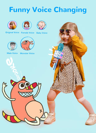 Amazmic Kids Karaoke Microphone Machine Toys for Girls Bluetooth Microphone with LED Light, Birthday Gift for Girls Boys 3 4 5 6 7 8 9 10 11 12 Year Old Kids Toys(Blue)