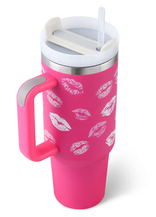 40 Oz Tumbler With Handle Straw Insulated, Stainless Steel Spill Proof Vacuum Coffee Cup Tumbler With Lid Tapered Mug Gifts For Valentine Lover Suitable For Car Gym Office Travel