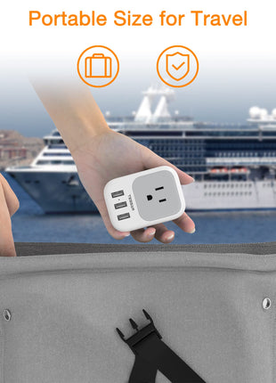 TESSAN USB Charger Block, Wall Plug Adapter with Electrical 4 Box Splitter 3 USB Wall Charger Ports, Multi Plug Outlet Extender Charging for Cruise, Travel, Office, Dorm Essentials
